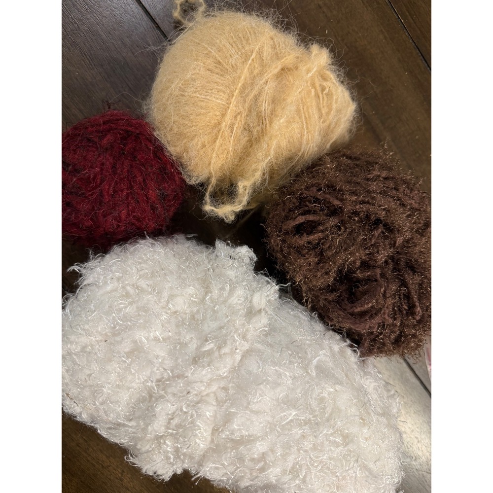 Mixed Novelty Yarn Lot Eyelash Mohair Style Boucle Gold Brown White Burgundy